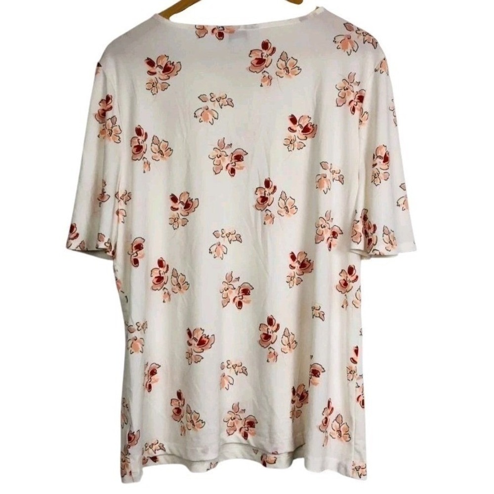Liz Claiborne Ivory Floral Keyhole Neck Pearl Accent Flutter Sleeve Blouse 2X